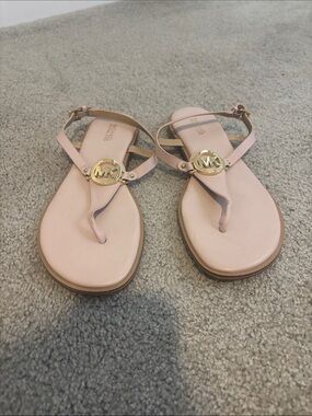 Michael Kors Pink Leather Logo Thong Sandals